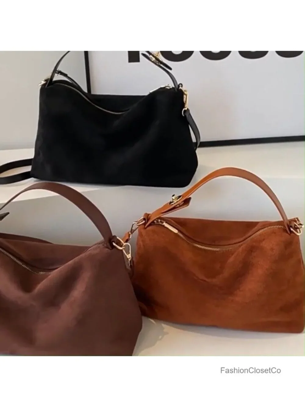 Faux Suede Slouchy Hobo Bag Crossbody Shoulder Tote Purse